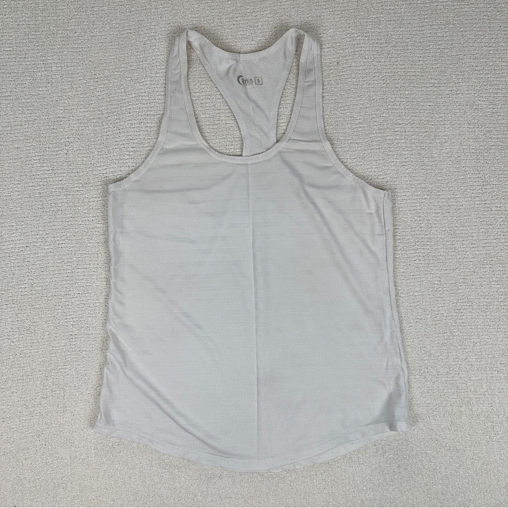 Zyia Havana White Striped Pattern Racerback Tank Top Active Running Shirt